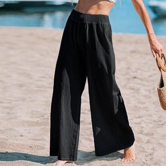 Cupshe Black Wide Leg Pants XS Beach Flowy Lounge NWT - Picture 1 of 10